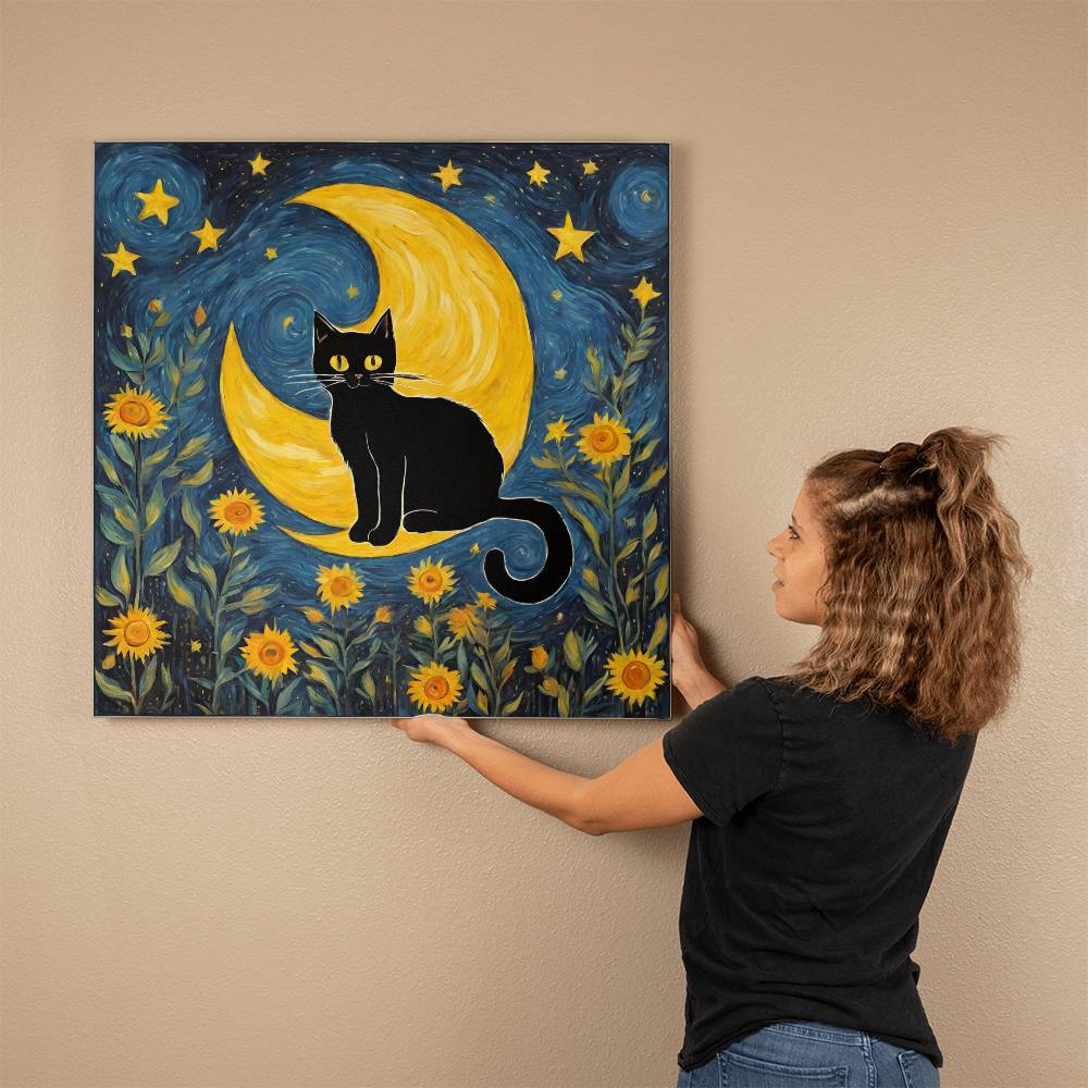 Stary Night Cat Gallery Wrapped Canvas