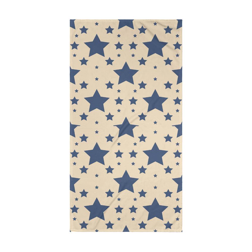 Cream with Denim Blue Stars Beach Towel