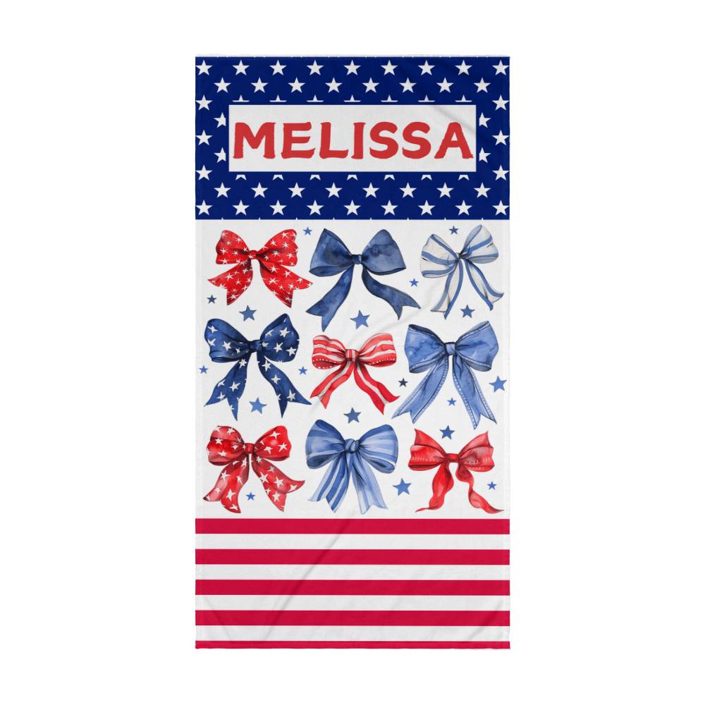 Personalized Stars Stripes & Bows July 4th Patriot Beach-Pool Towel