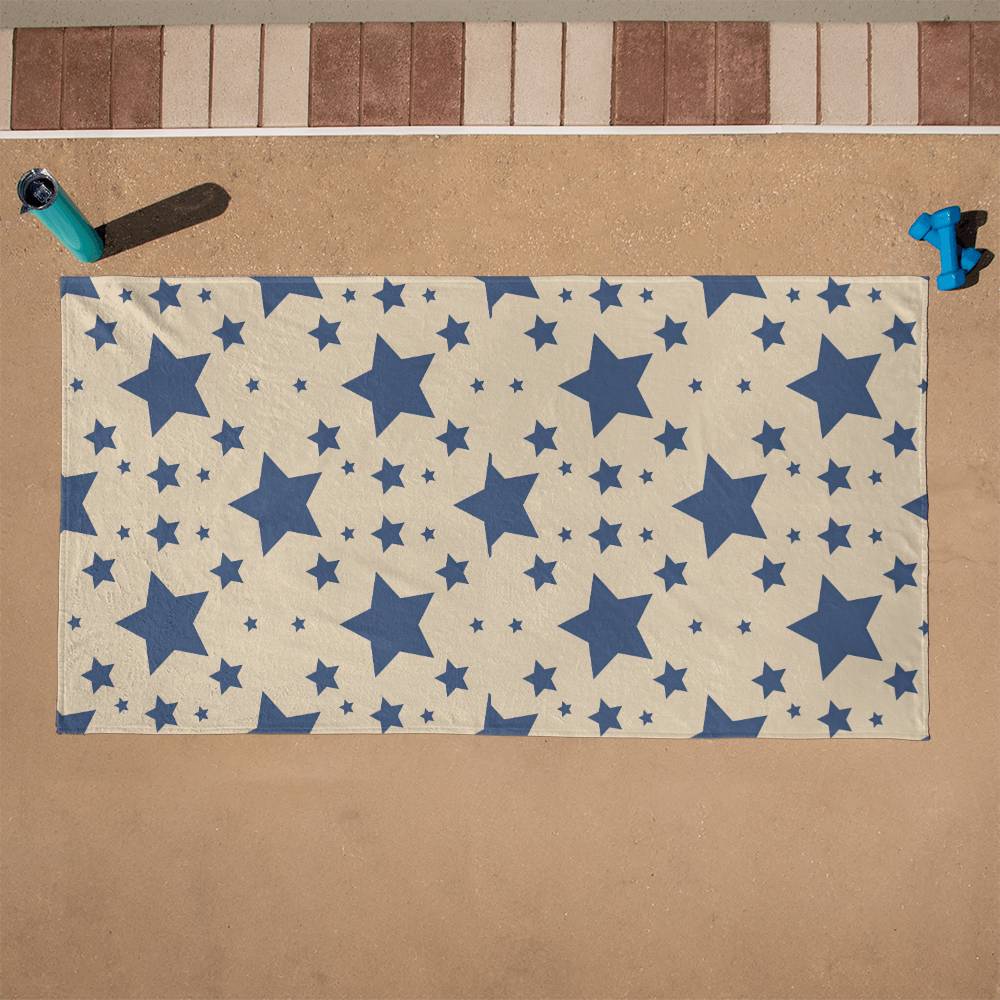 Cream with Denim Blue Stars Beach Towel