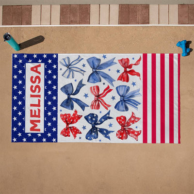 Personalized Stars Stripes & Bows July 4th Patriot Beach-Pool Towel