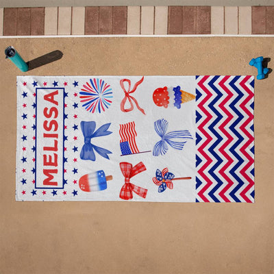 Personalized Stars Stripes & Bows July 4th Patriot Beach-Pool Towel