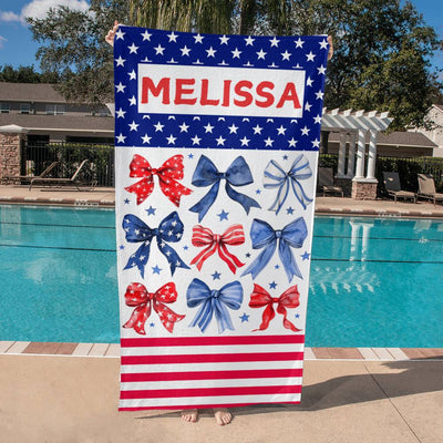 Personalized Stars Stripes & Bows July 4th Patriot Beach-Pool Towel