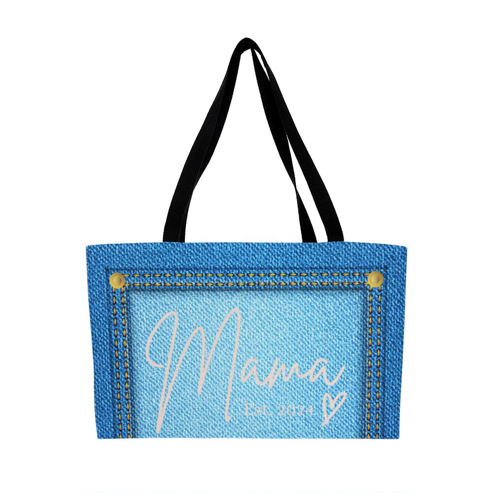 Personalized Mama Est 2024 Weekender Faux Denim Tote Bag