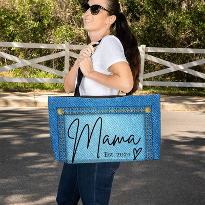 Personalized Mama Weekender Faux Denim Tote Bag