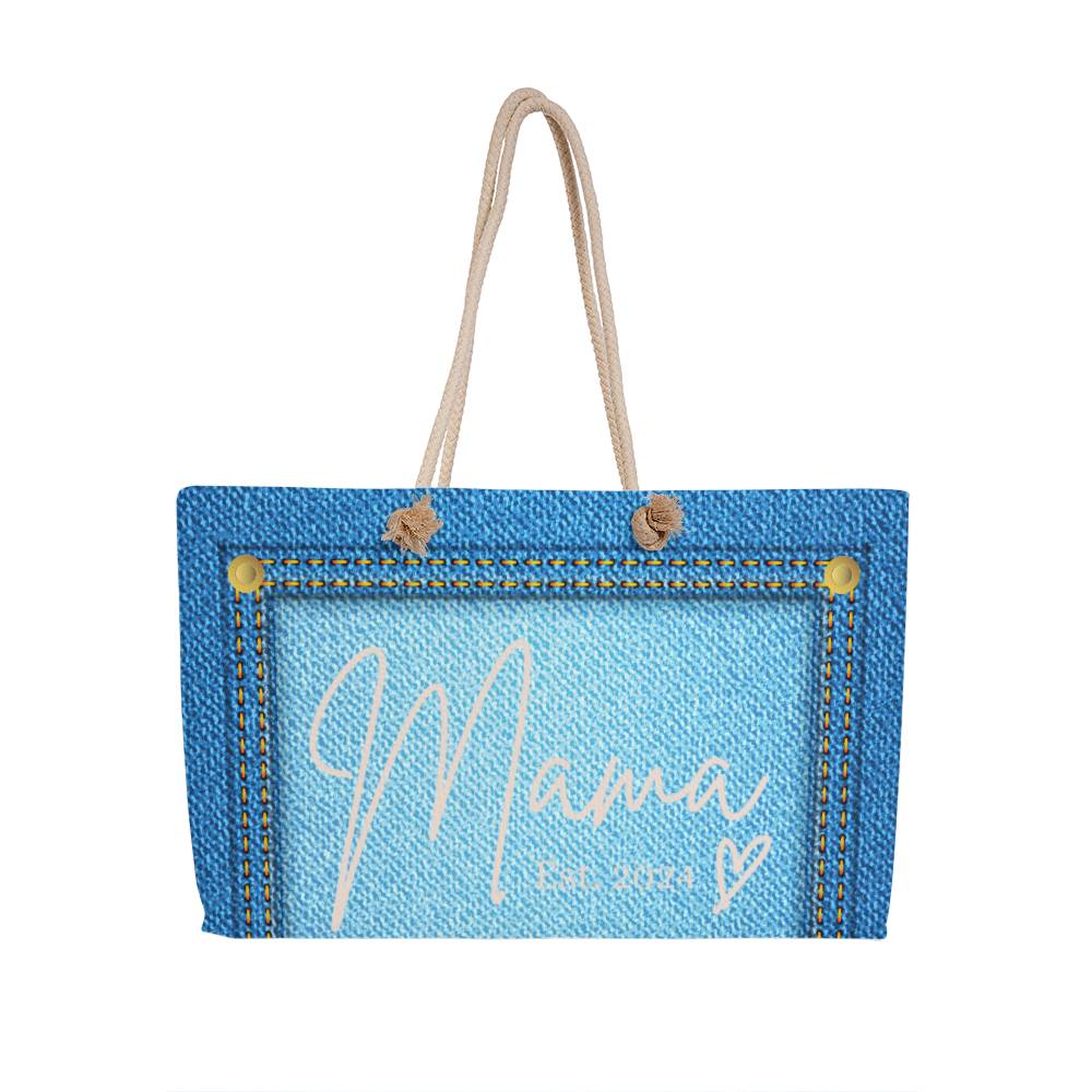 Personalized Mama Est 2024 Weekender Faux Denim Tote Bag