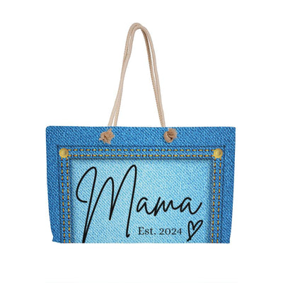 Personalized Mama Weekender Faux Denim Tote Bag