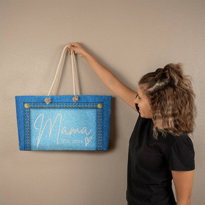 Personalized Mama Est 2024 Weekender Faux Denim Tote Bag