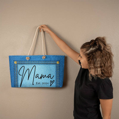 Personalized Mama Weekender Faux Denim Tote Bag