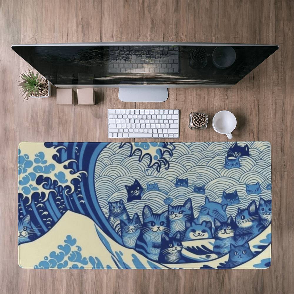 Harris Walz 2024 Election Cat Blue Wave Desk Mat