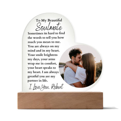 Personalized Soulmate Acrylic LED Lighted Heart Plaque and Sweetest Devotion Bouquet