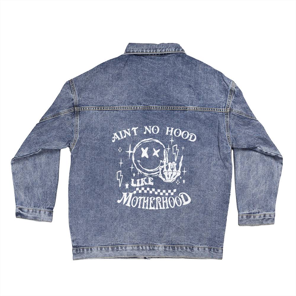 Aint No Hood Like Motherhood Oversized Women's DTG Denim Jacket