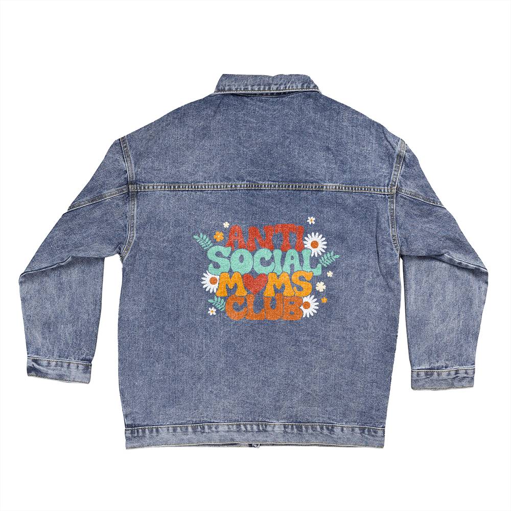 Personalized Anti Social Moms Club Oversized Women's DTG Denim Jacket