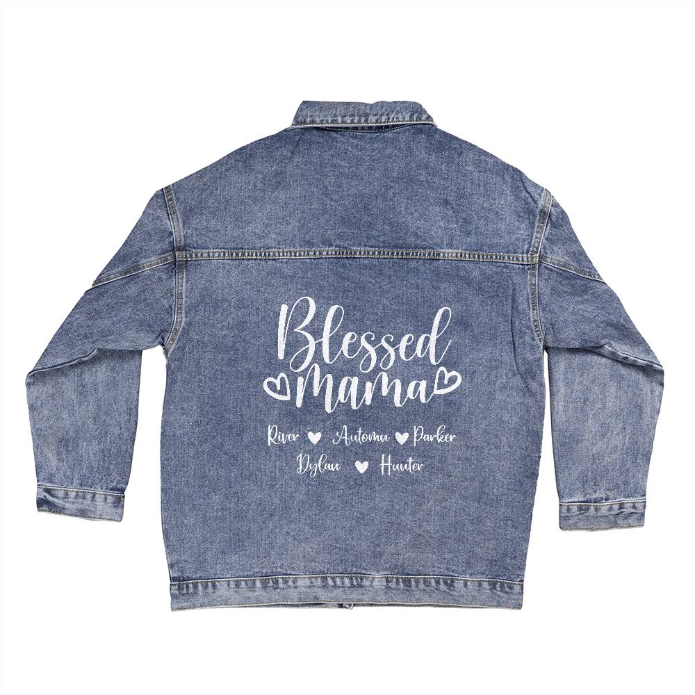 Personalized Blessed Mama Oversized Women's DTG Denim Jacket