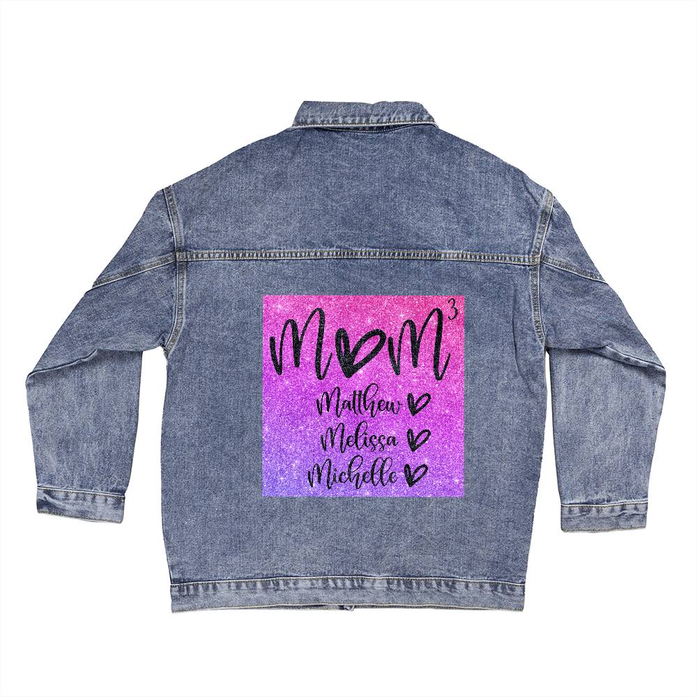 Mom with Kids Names Oversized Women's DTG Denim Jacket