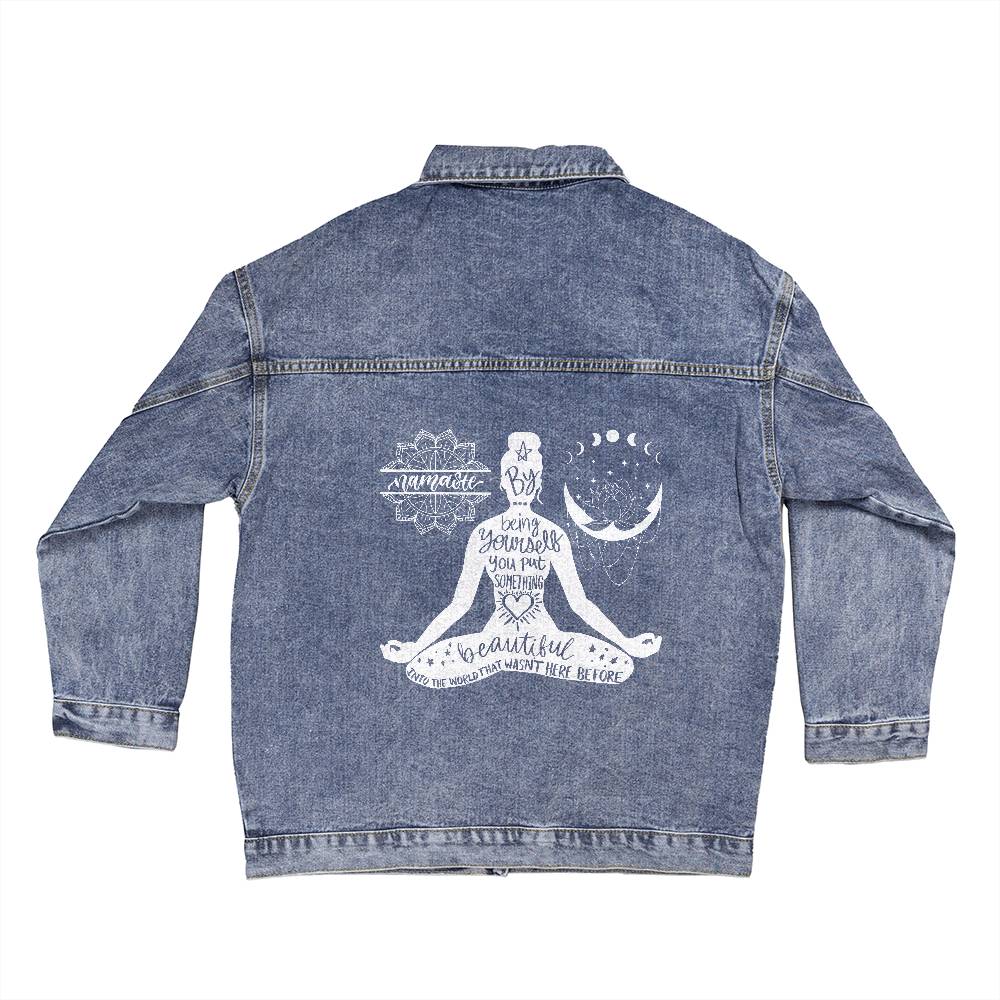 Personalized Yoga Nameste Oversized Women's DTG Denim Jacket