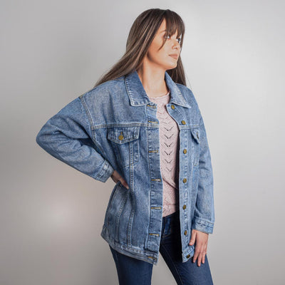 Mom with Kids Names Oversized Women's DTG Denim Jacket