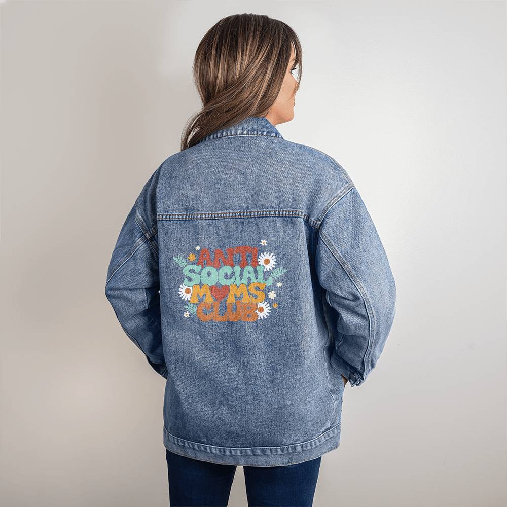 Personalized Anti Social Moms Club Oversized Women's DTG Denim Jacket