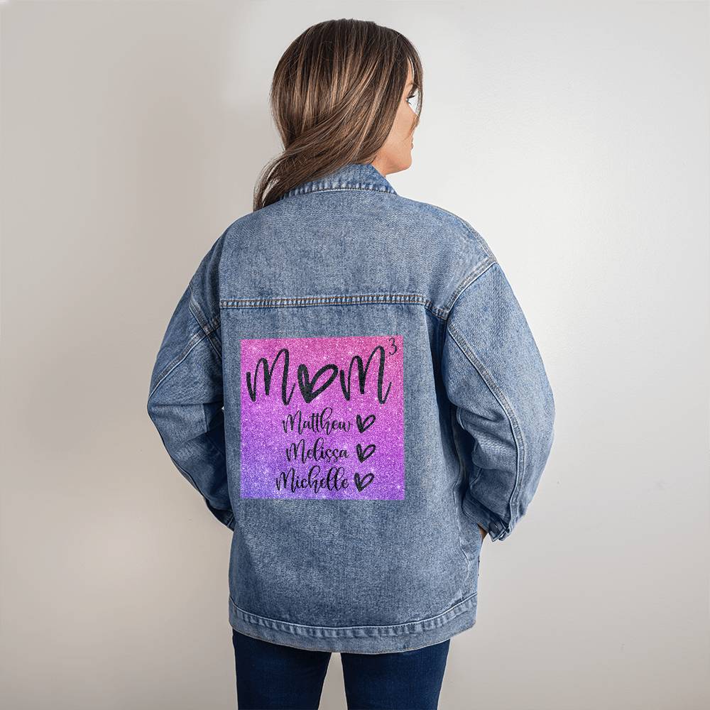 Mom with Kids Names Oversized Women's DTG Denim Jacket