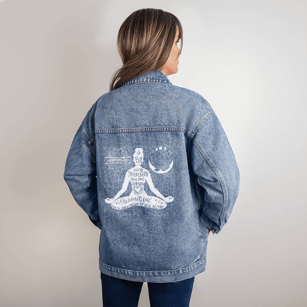 Personalized Yoga Nameste Oversized Women's DTG Denim Jacket