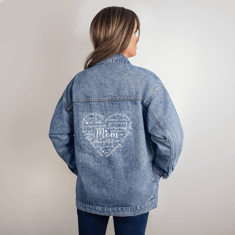 Mom Heart Oversized Women's DTG Denim Jacket