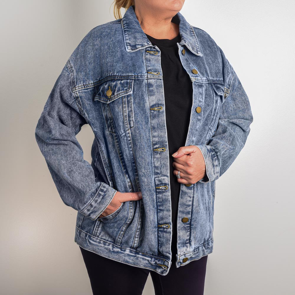 In My Dog Mom Era Oversized Women's DTG Denim Jacket