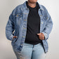 Harris Walz 2024 Election Cat Blue Wave Oversized Women's DTG Denim Jacket