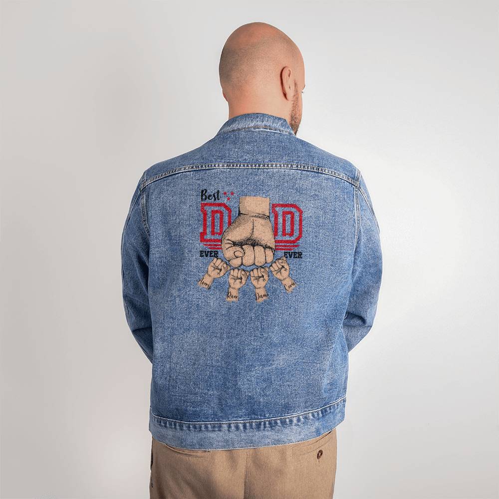 Custom Best Dad Ever Fist Bump Men's DTG Denim Jacket