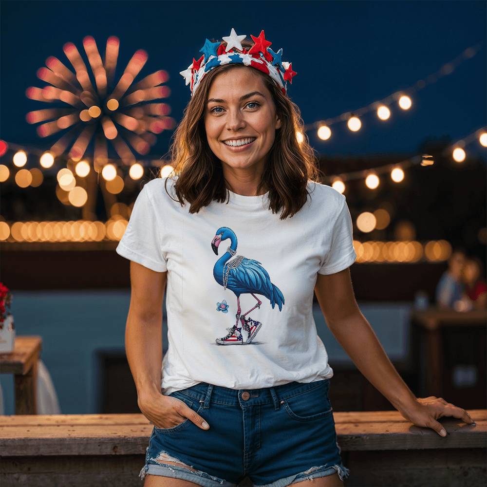 Flamingo Wearing Chucks & Pearls Election Bella + Canvas Jersey Tee