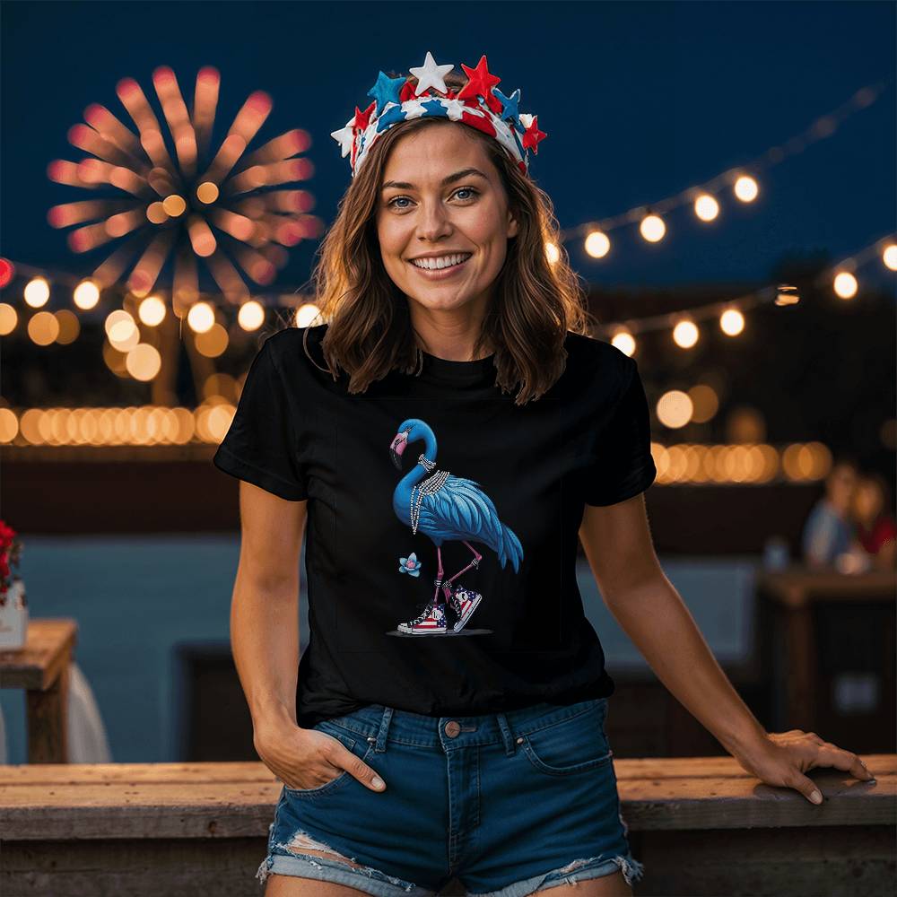 Flamingo Wearing Chucks & Pearls Election Bella + Canvas Jersey Tee