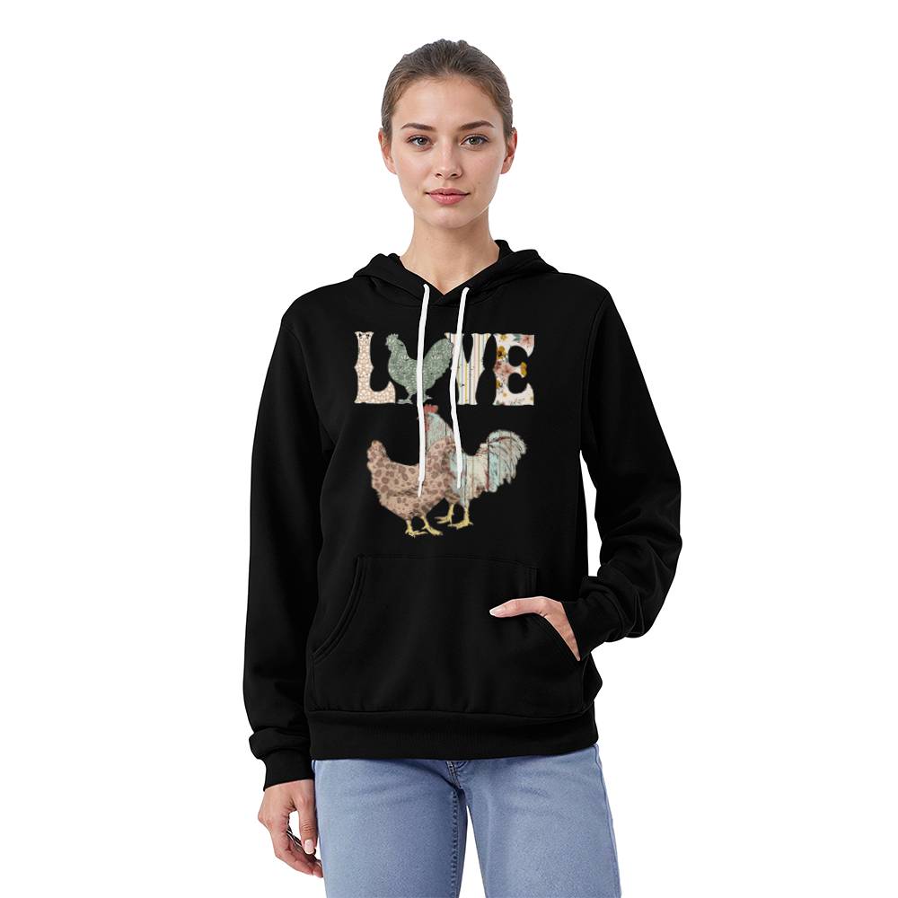 LOVE Chickens Pullover Fleece Hoodie Bella + Canvas 3719 Pullover Fleece Hoodie