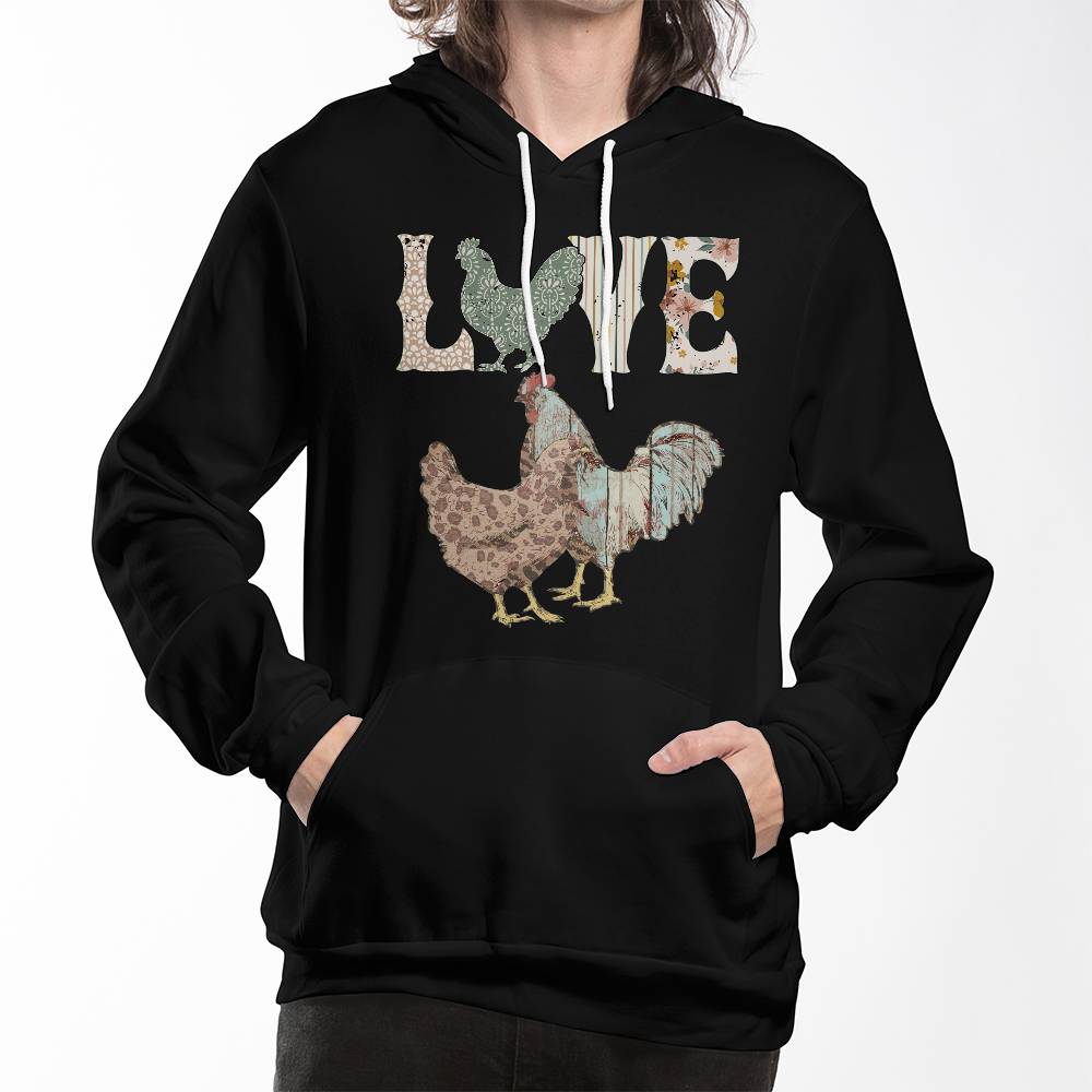 LOVE Chickens Pullover Fleece Hoodie Bella + Canvas 3719 Pullover Fleece Hoodie