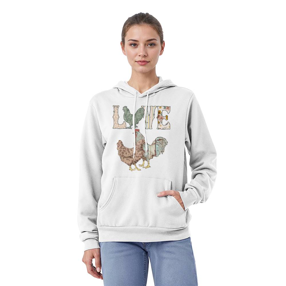 LOVE Chickens Pullover Fleece Hoodie Bella + Canvas 3719 Pullover Fleece Hoodie