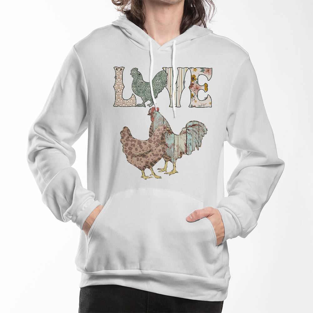 LOVE Chickens Pullover Fleece Hoodie Bella + Canvas 3719 Pullover Fleece Hoodie