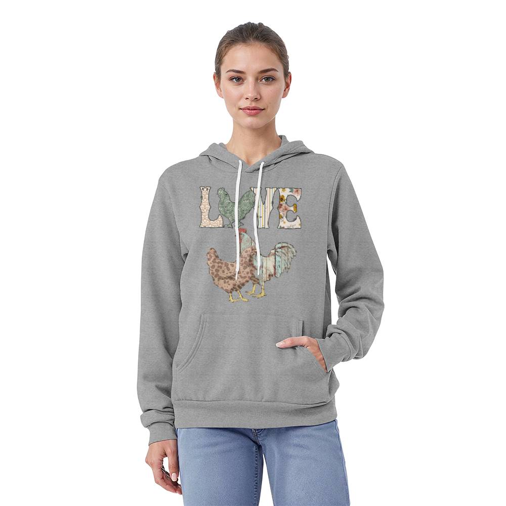 LOVE Chickens Pullover Fleece Hoodie Bella + Canvas 3719 Pullover Fleece Hoodie