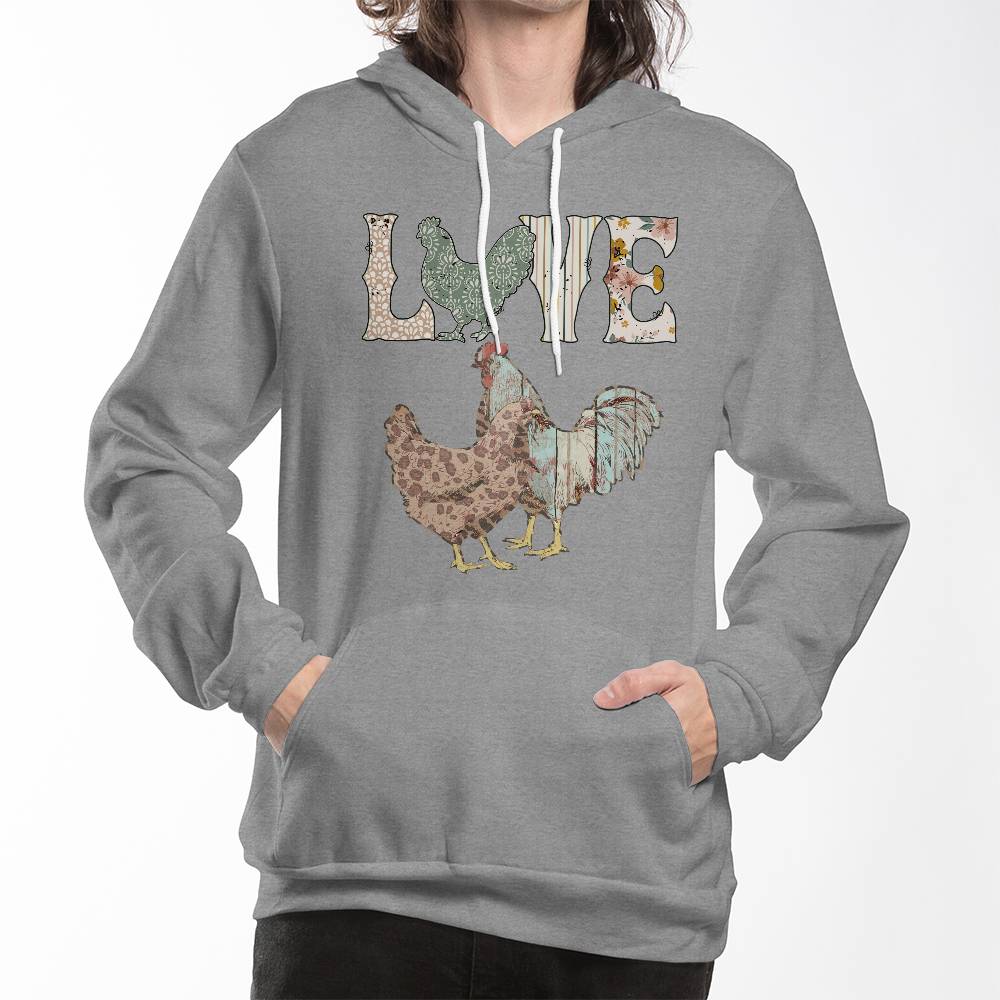 LOVE Chickens Pullover Fleece Hoodie Bella + Canvas 3719 Pullover Fleece Hoodie