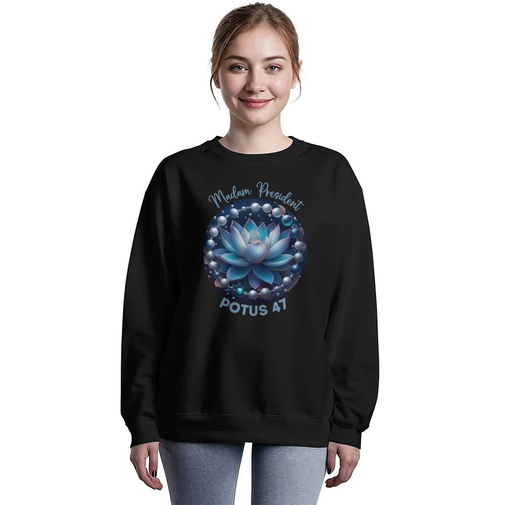 MadamPOTUS47 Blue Lotus & Pearls Harris Election  Bella + Canvas Unisex Crewneck