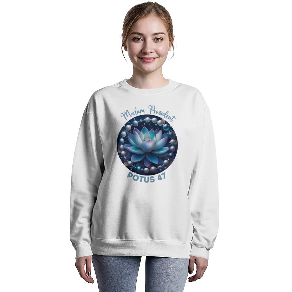 MadamPOTUS47 Blue Lotus & Pearls Harris Election  Bella + Canvas Unisex Crewneck