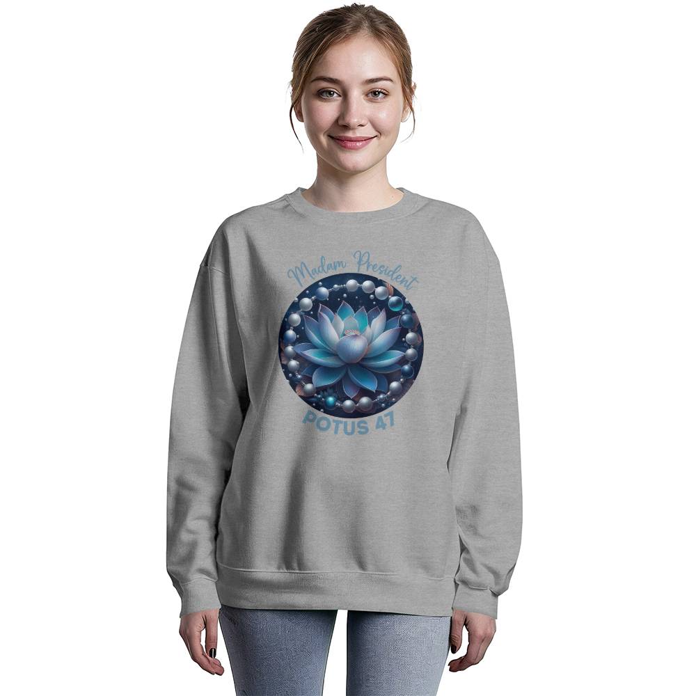 MadamPOTUS47 Blue Lotus & Pearls Harris Election  Bella + Canvas Unisex Crewneck