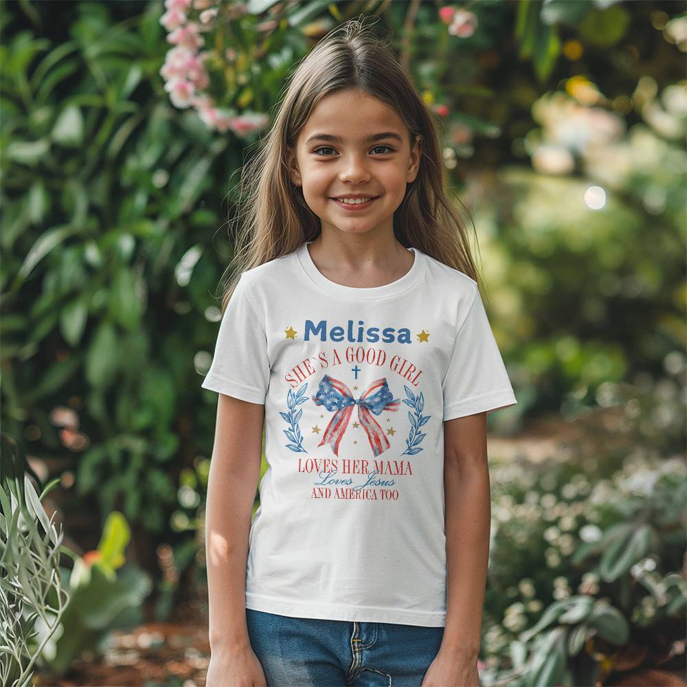 Personalized Good Girl Loves Her Mama And America Too Youth T-Shirt Bella + Canvas