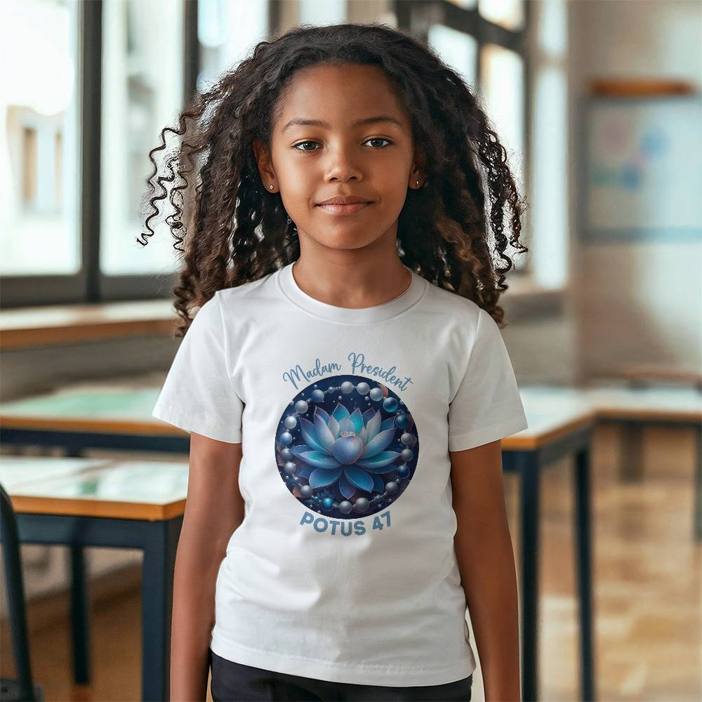 MadamPOTUS47 Blue Lotus & Pearls Harris Election  Bella + Canvas Youth T-Shirt