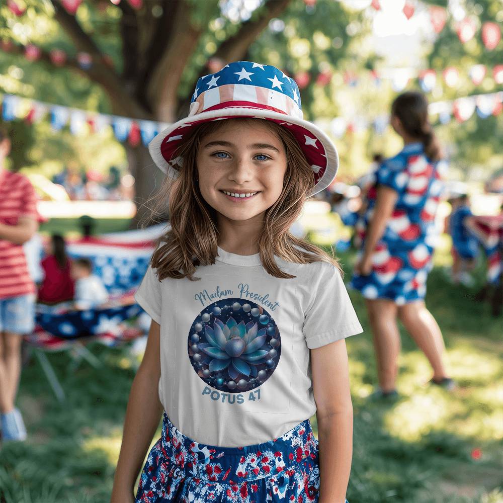 MadamPOTUS47 Blue Lotus & Pearls Harris Election  Bella + Canvas Youth T-Shirt