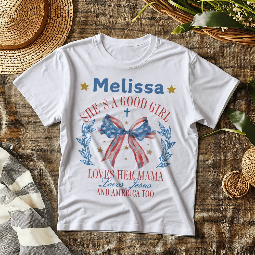 Personalized Good Girl Loves Her Mama And America Too Baby Jersey Tee Bella + Canvas