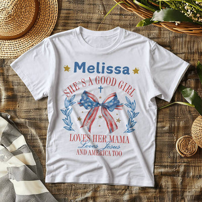 Personalized Good Girl Loves Her Mama And America Too Baby Jersey Tee Bella + Canvas