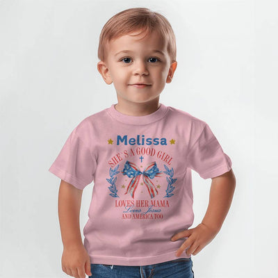 Personalized Good Girl Loves Her Mama And America Too Baby Jersey Tee Bella + Canvas