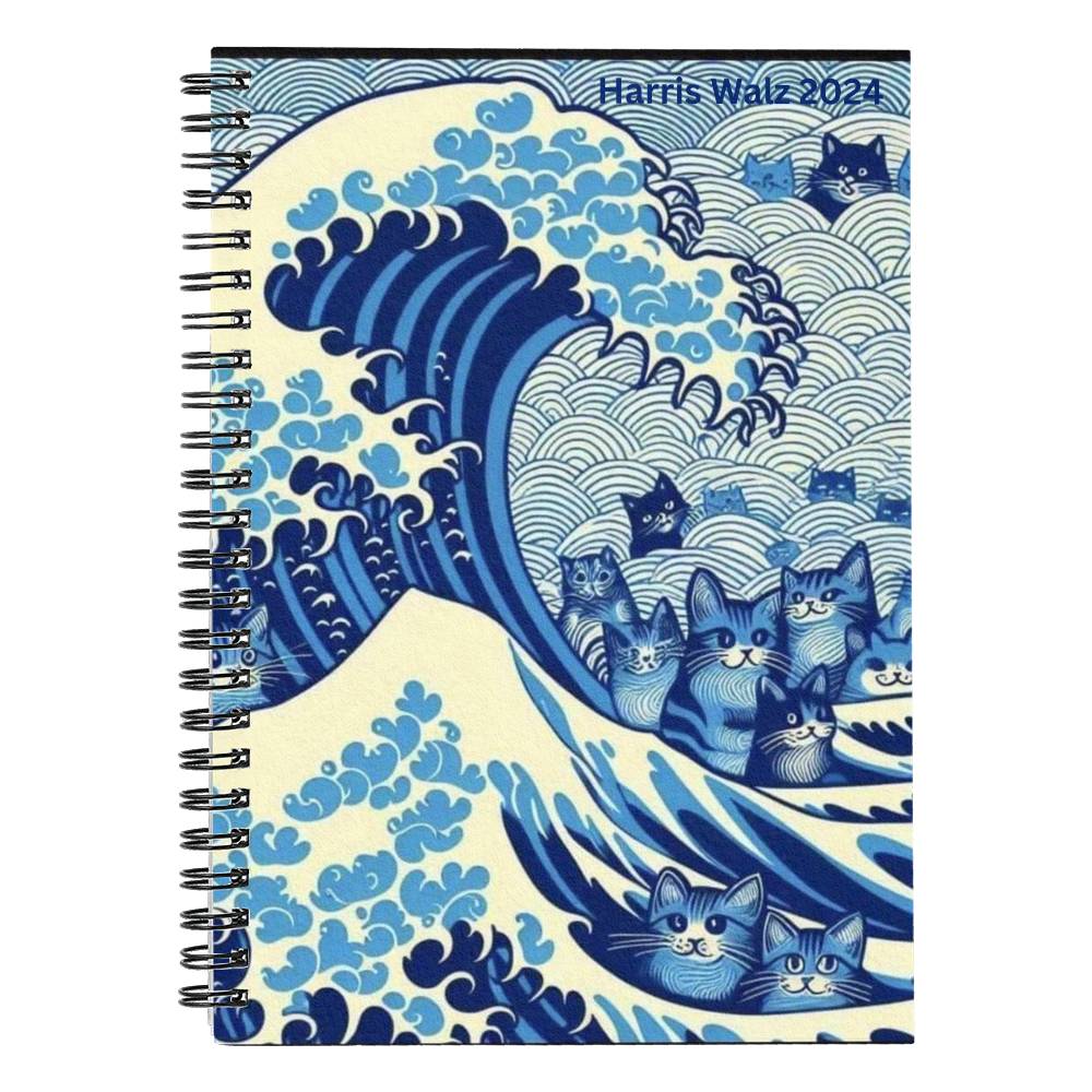 Harris Walz 2024 Election Cat Blue Wave Spiral Notebook