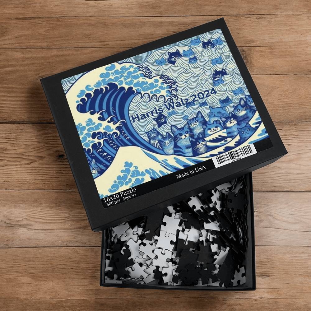 Harris Walz 2024 Election Cat Blue Wave 16" x 20" Puzzle