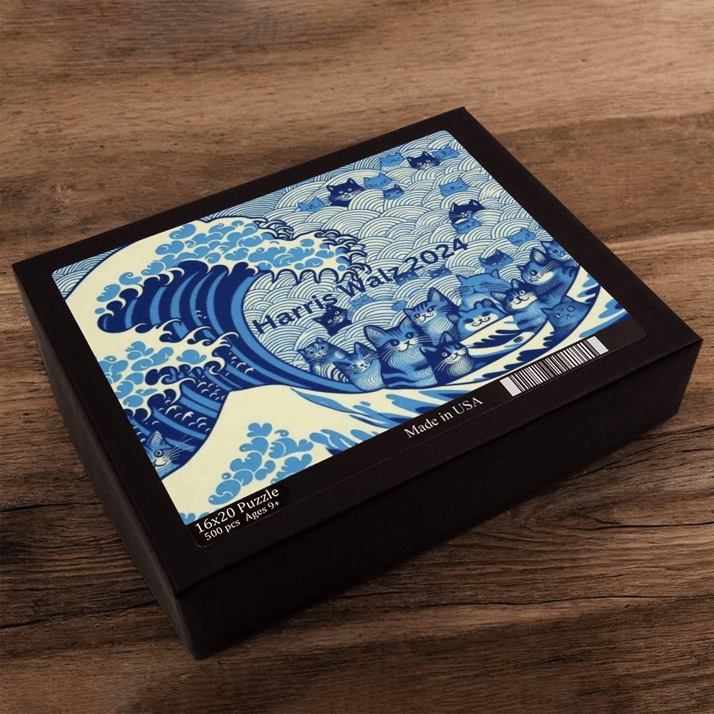 Harris Walz 2024 Election Cat Blue Wave 16" x 20" Puzzle