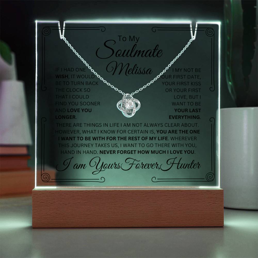 Personalized Soulmate Keepsake Bundle Lighted Acrylic Plaque With Love Knot Pendant Necklace