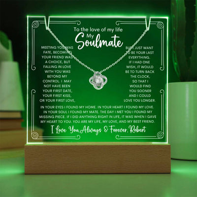 Personalized Soulmate Keepsake Bundle Lighted Acrylic Plaque With Love Knot Pendant Necklace